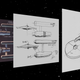Three samples of concept art for Star Trek's U.S.S. Enterprise, one in color and the others in black and white, from Gene Roddenberry's personal archive.
